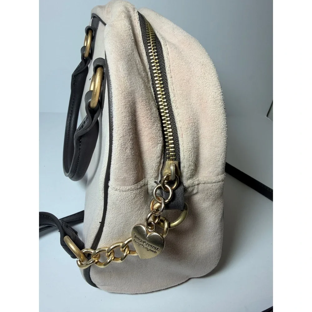 Juicy Couture Satchel Bag Women Small Pink Velour Embroidered Heart Crossbody